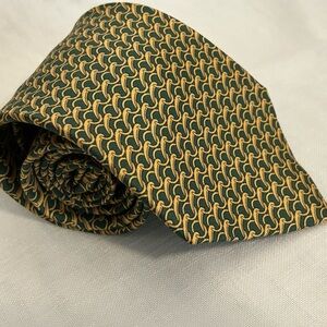 Hermes silk tie green and gold chains